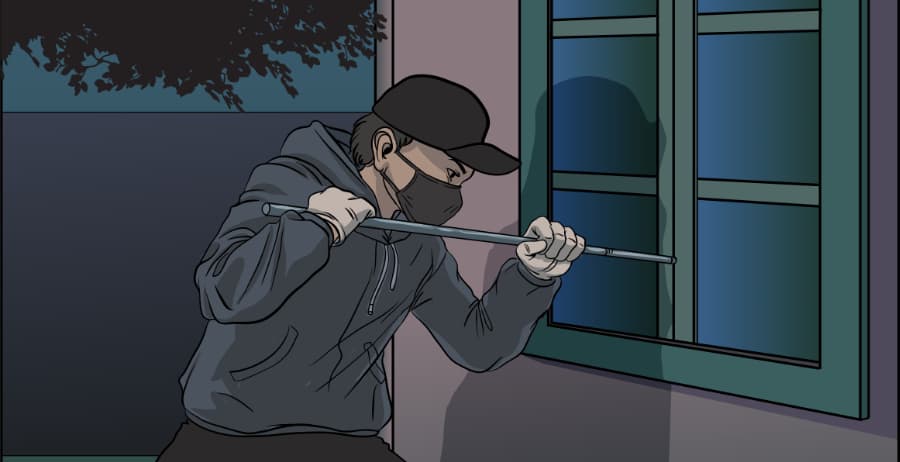 Illustration of burglar forcing entry through a window in Phoenix