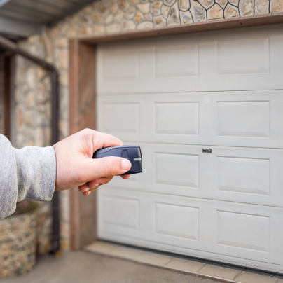 Phoenix security key fob pointing to a garage door